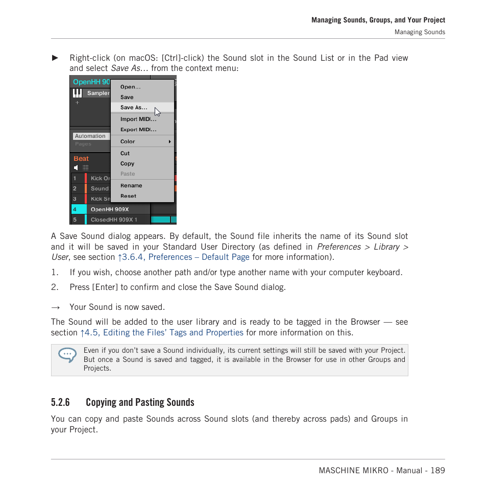 Copying and pasting sounds, 6 copying and pasting sounds | Native Instruments MASCHINE MIKRO MK3 Groove Production Studio (Black) User Manual | Page 189 / 807