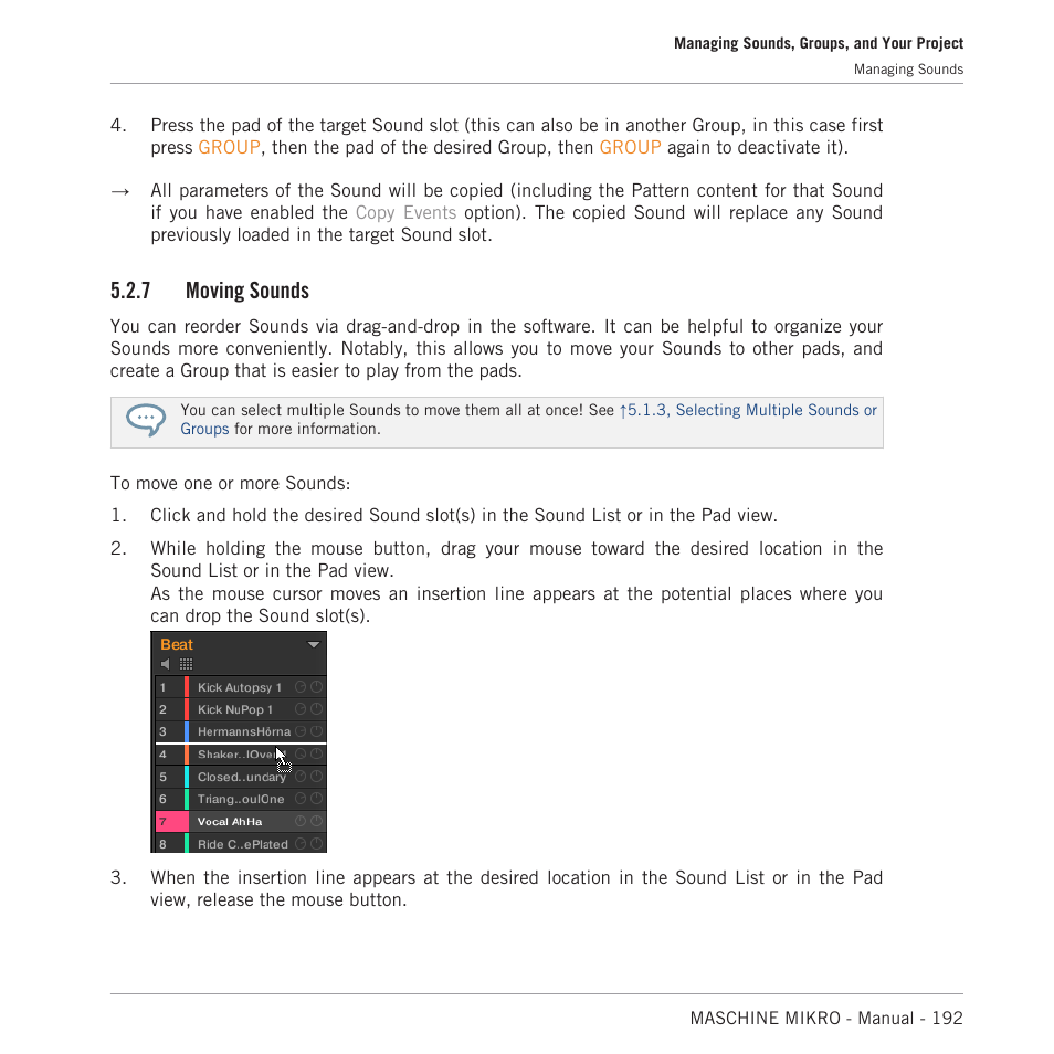 Moving sounds, 7, moving, Sounds | 7 moving sounds | Native Instruments MASCHINE MIKRO MK3 Groove Production Studio (Black) User Manual | Page 192 / 807
