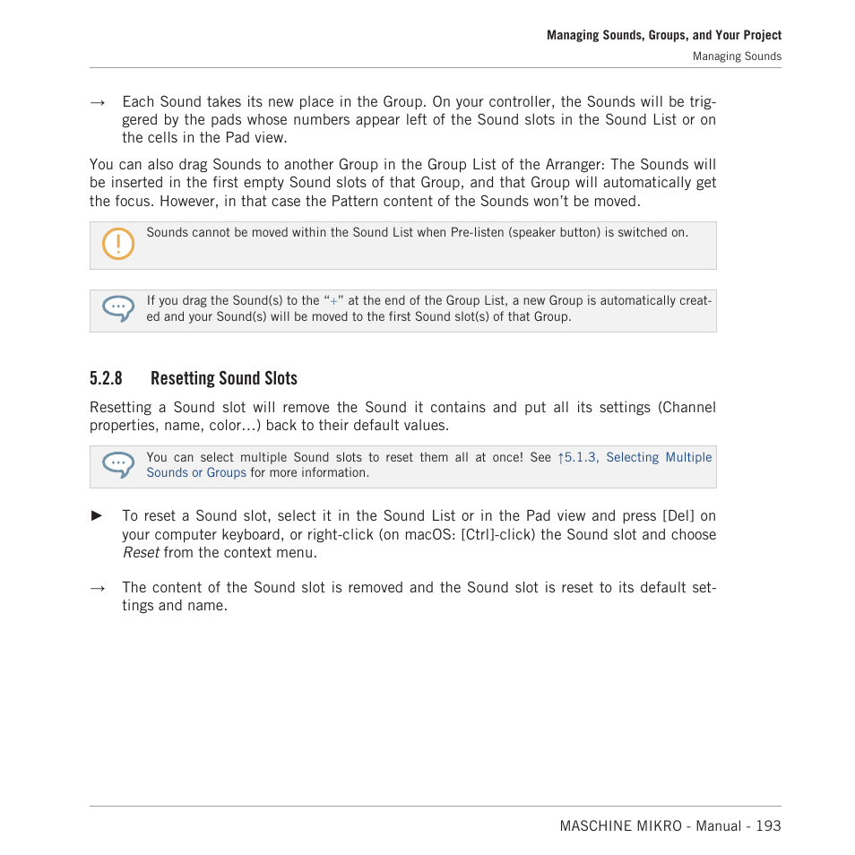 Resetting sound slots, 8 resetting sound slots | Native Instruments MASCHINE MIKRO MK3 Groove Production Studio (Black) User Manual | Page 193 / 807