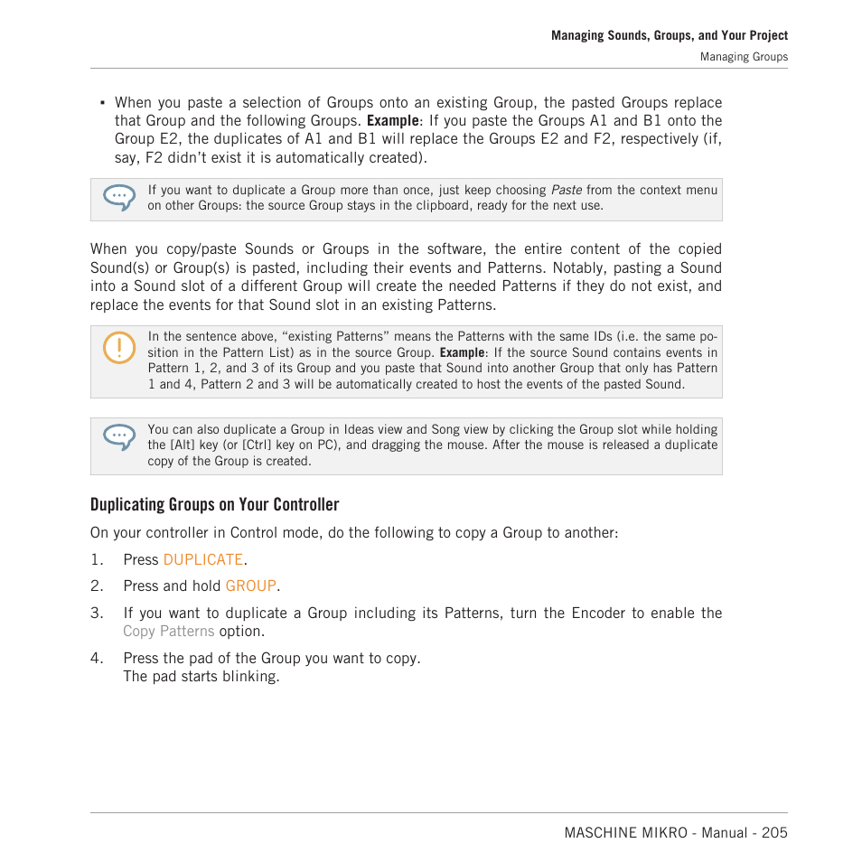 Duplicating groups on your controller | Native Instruments MASCHINE MIKRO MK3 Groove Production Studio (Black) User Manual | Page 205 / 807