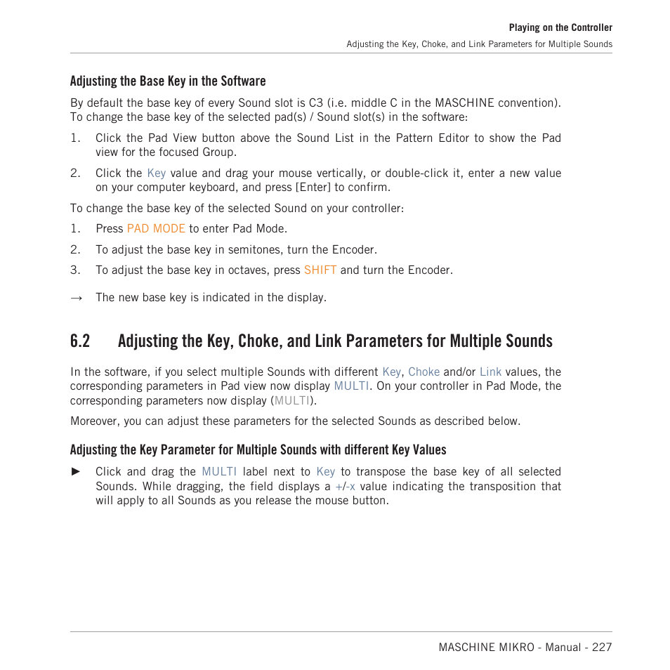 Adjusting the base key in the software | Native Instruments MASCHINE MIKRO MK3 Groove Production Studio (Black) User Manual | Page 227 / 807