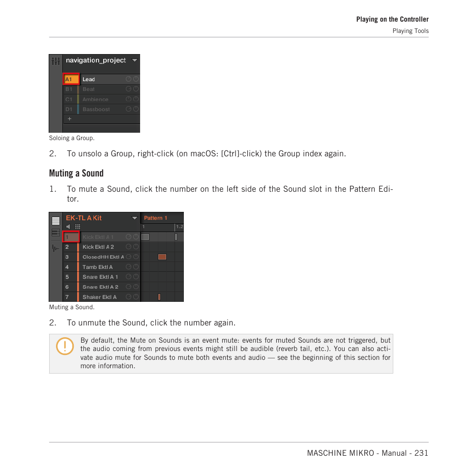 Muting a sound | Native Instruments MASCHINE MIKRO MK3 Groove Production Studio (Black) User Manual | Page 231 / 807