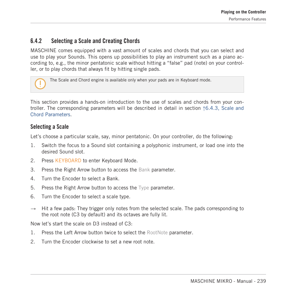 Selecting a scale and creating chords, 2, selecting a scale and creating chords, For more information on scales | 2 selecting a scale and creating chords, Selecting a scale | Native Instruments MASCHINE MIKRO MK3 Groove Production Studio (Black) User Manual | Page 239 / 807