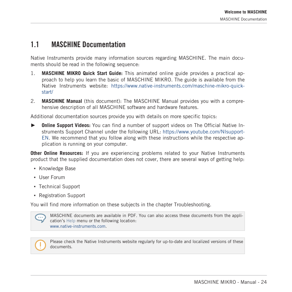 Maschine documentation, 1 maschine documentation | Native Instruments MASCHINE MIKRO MK3 Groove Production Studio (Black) User Manual | Page 24 / 807