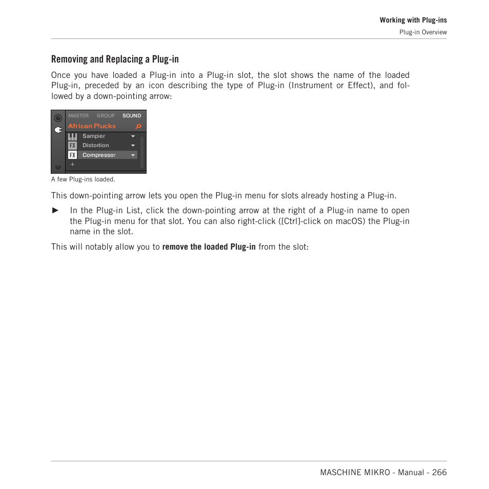 Removing and replacing a plug-in | Native Instruments MASCHINE MIKRO MK3 Groove Production Studio (Black) User Manual | Page 266 / 807