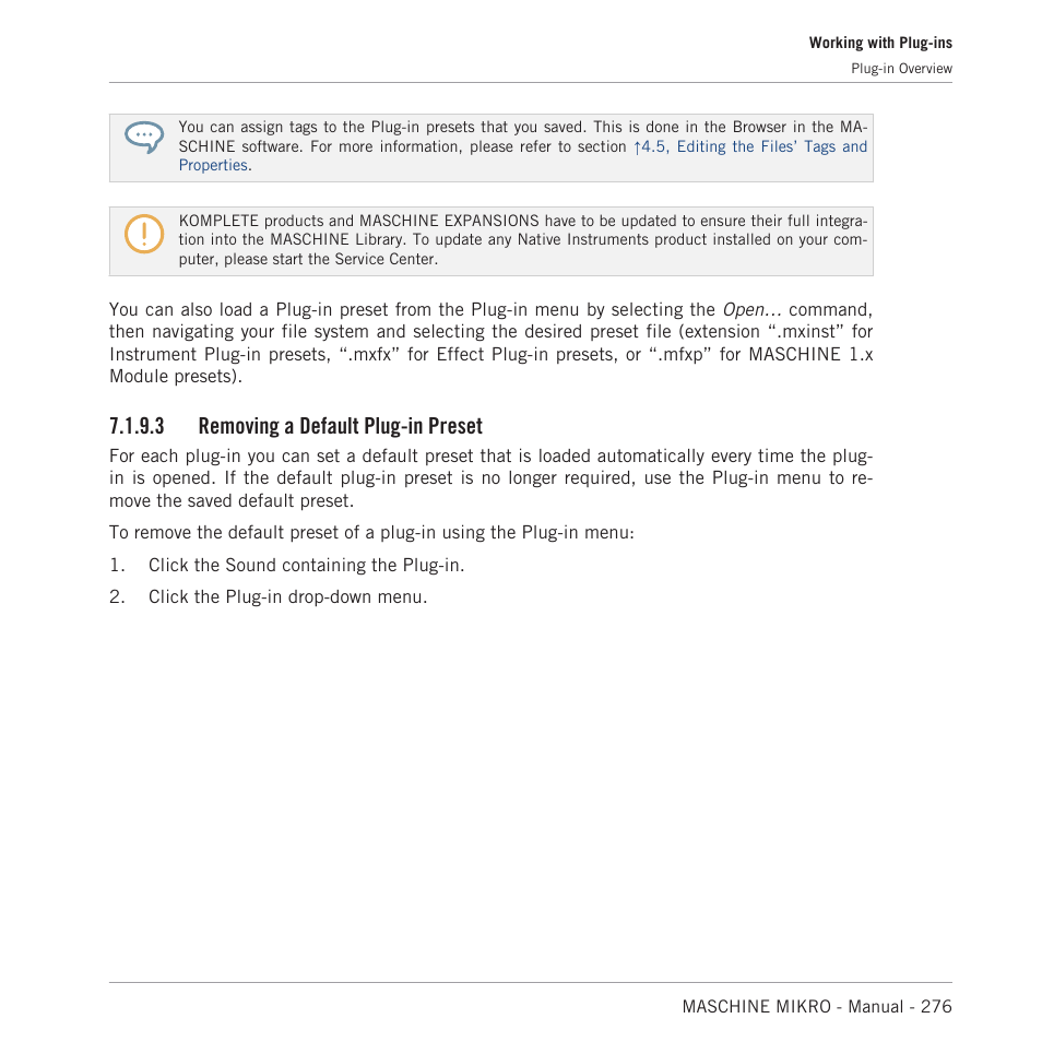 Removing a default plug-in preset, 3 removing a default plug-in preset | Native Instruments MASCHINE MIKRO MK3 Groove Production Studio (Black) User Manual | Page 276 / 807