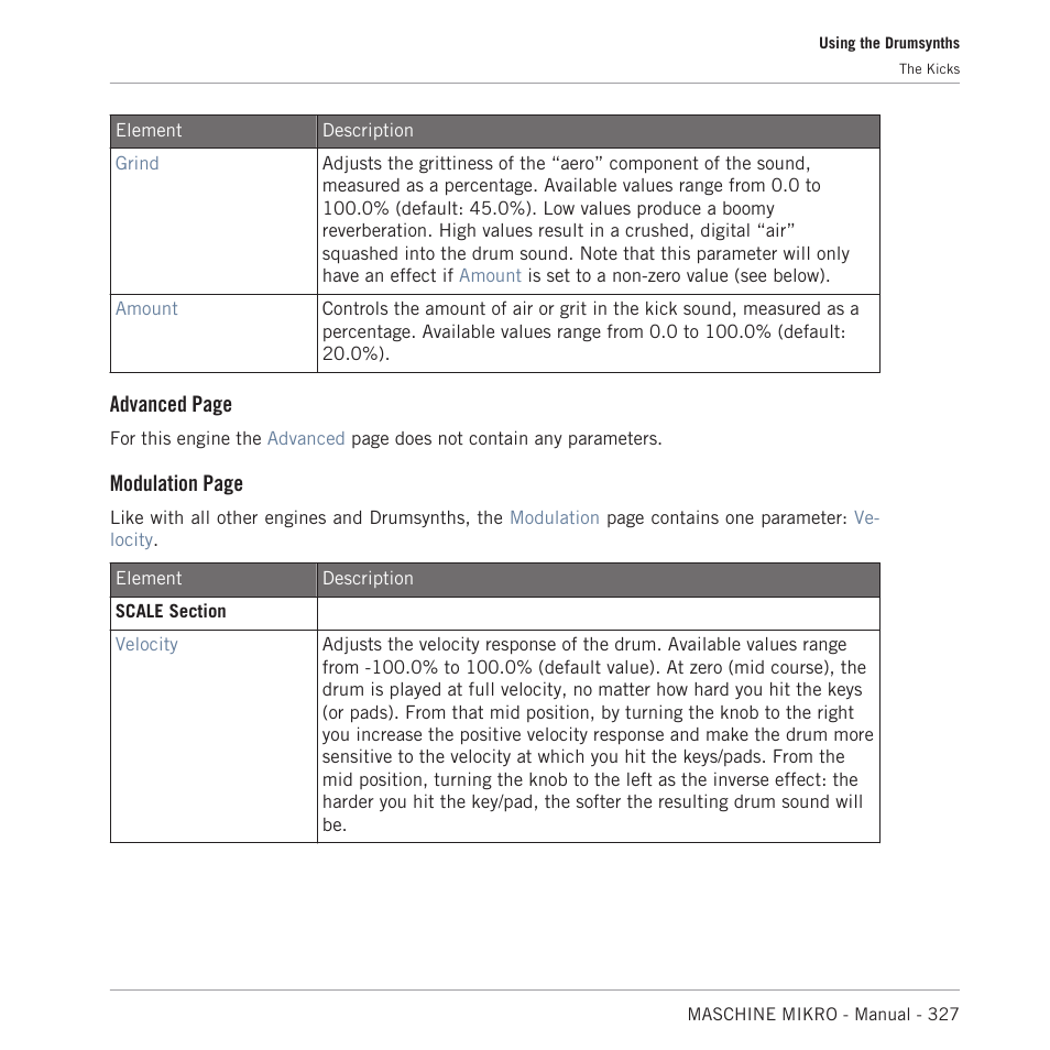 Advanced page, Modulation page | Native Instruments MASCHINE MIKRO MK3 Groove Production Studio (Black) User Manual | Page 327 / 807