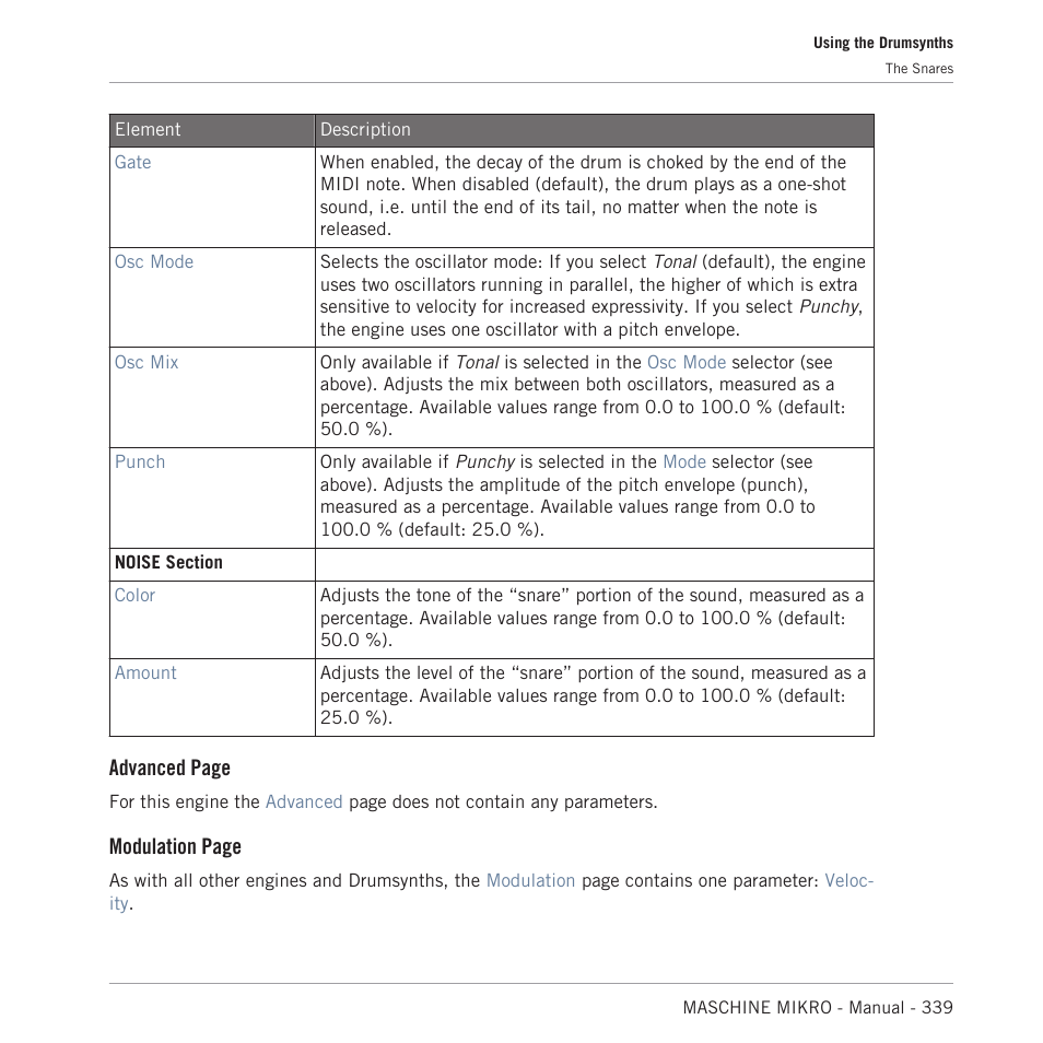 Advanced page, Modulation page | Native Instruments MASCHINE MIKRO MK3 Groove Production Studio (Black) User Manual | Page 339 / 807
