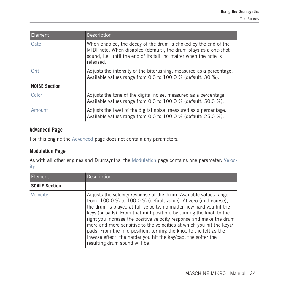 Advanced page, Modulation page | Native Instruments MASCHINE MIKRO MK3 Groove Production Studio (Black) User Manual | Page 341 / 807