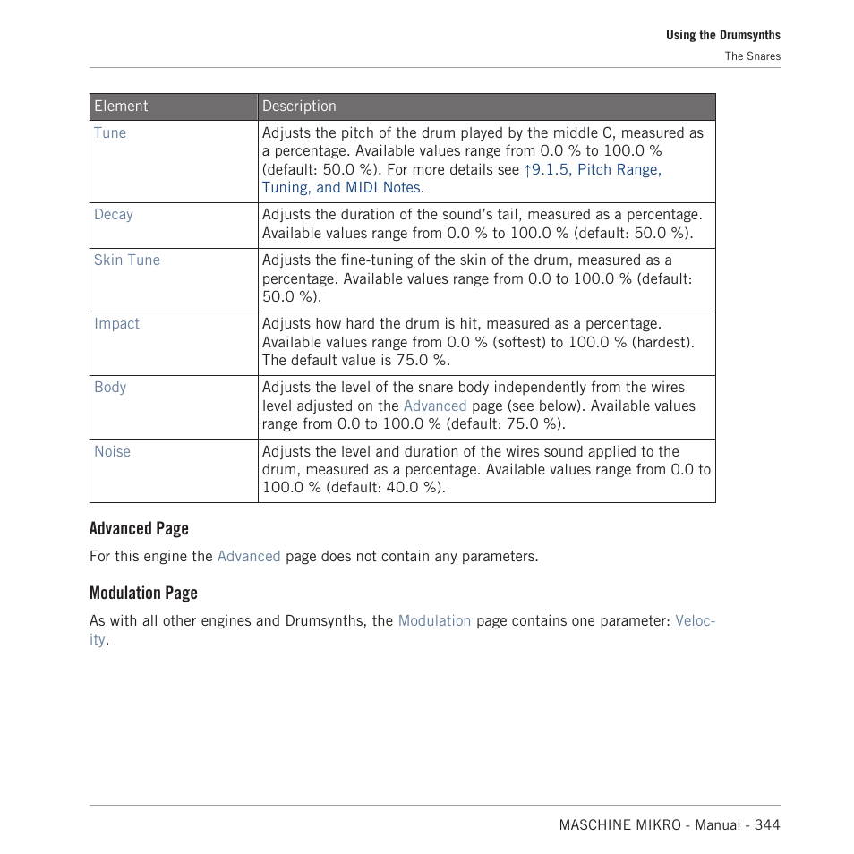 Advanced page, Modulation page | Native Instruments MASCHINE MIKRO MK3 Groove Production Studio (Black) User Manual | Page 344 / 807