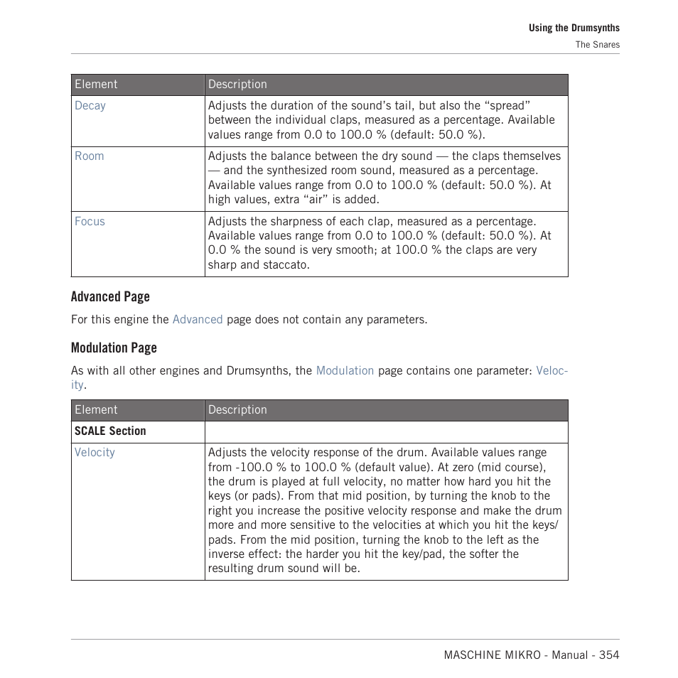 Advanced page, Modulation page | Native Instruments MASCHINE MIKRO MK3 Groove Production Studio (Black) User Manual | Page 354 / 807