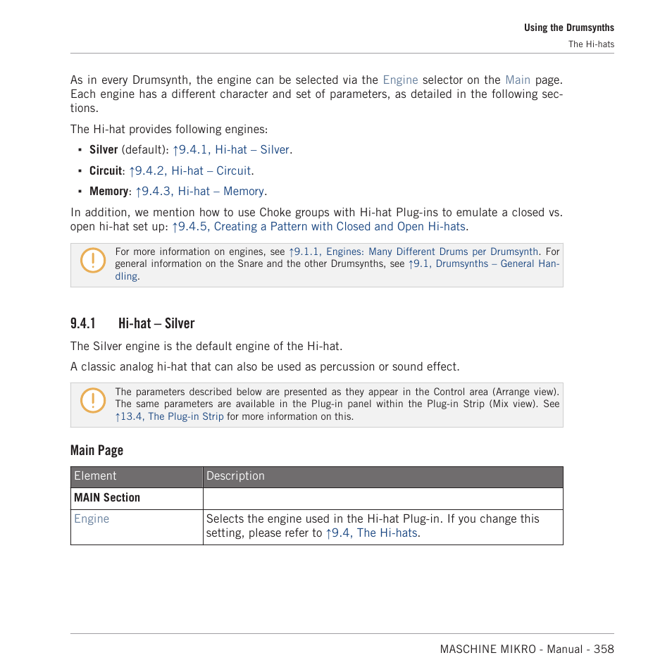 Hi-hat – silver, 1 hi-hat – silver, Main page | Native Instruments MASCHINE MIKRO MK3 Groove Production Studio (Black) User Manual | Page 358 / 807
