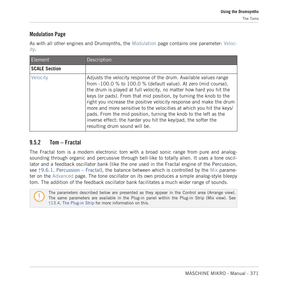 Tom – fractal, 2, tom – fractal, Modulation page | 2 tom – fractal | Native Instruments MASCHINE MIKRO MK3 Groove Production Studio (Black) User Manual | Page 371 / 807