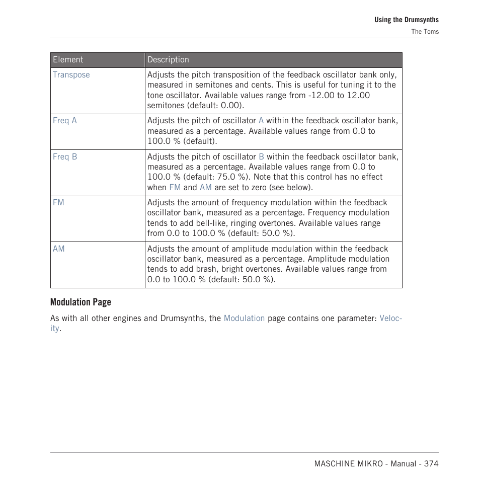Modulation page | Native Instruments MASCHINE MIKRO MK3 Groove Production Studio (Black) User Manual | Page 374 / 807