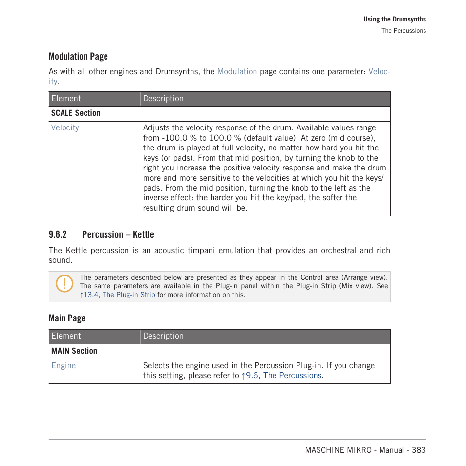 Percussion – kettle, 2, percussion – kettle, Modulation page | 2 percussion – kettle, Main page | Native Instruments MASCHINE MIKRO MK3 Groove Production Studio (Black) User Manual | Page 383 / 807