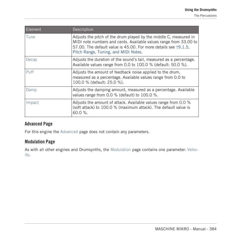 Advanced page, Modulation page | Native Instruments MASCHINE MIKRO MK3 Groove Production Studio (Black) User Manual | Page 384 / 807