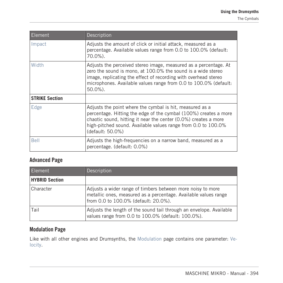 Advanced page, Modulation page | Native Instruments MASCHINE MIKRO MK3 Groove Production Studio (Black) User Manual | Page 394 / 807