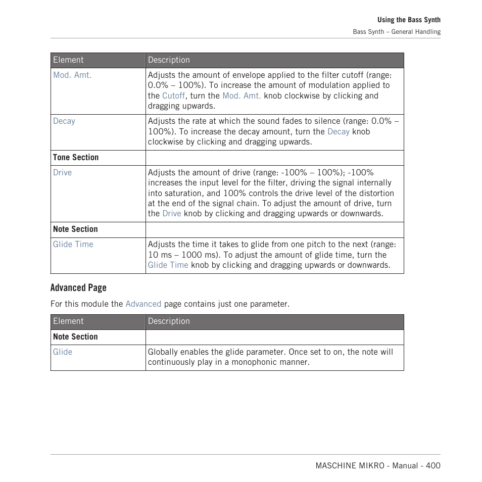 Advanced page | Native Instruments MASCHINE MIKRO MK3 Groove Production Studio (Black) User Manual | Page 400 / 807