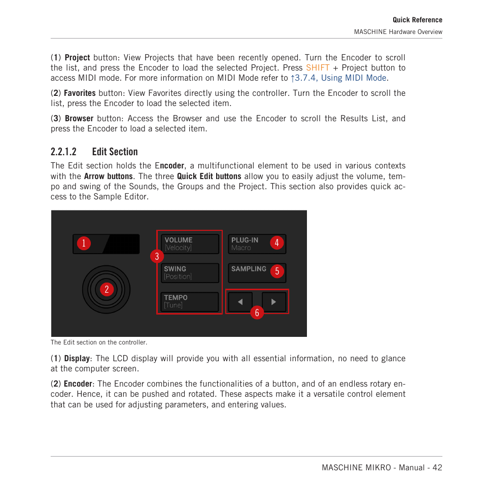 Edit section, 2, edit section | Native Instruments MASCHINE MIKRO MK3 Groove Production Studio (Black) User Manual | Page 42 / 807