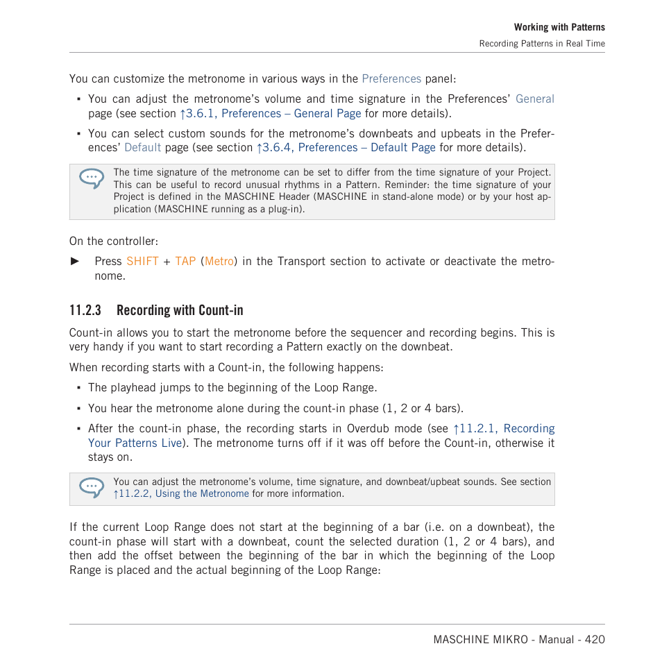 Recording with count-in, On configuring count-in, refer to section, 3, recording | With count-in, You can also start the recording with a count-in, 3, recording with count-in, 3 recording with count-in | Native Instruments MASCHINE MIKRO MK3 Groove Production Studio (Black) User Manual | Page 420 / 807