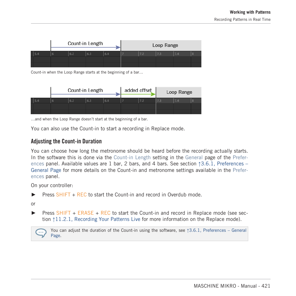 Adjusting the count-in duration | Native Instruments MASCHINE MIKRO MK3 Groove Production Studio (Black) User Manual | Page 421 / 807