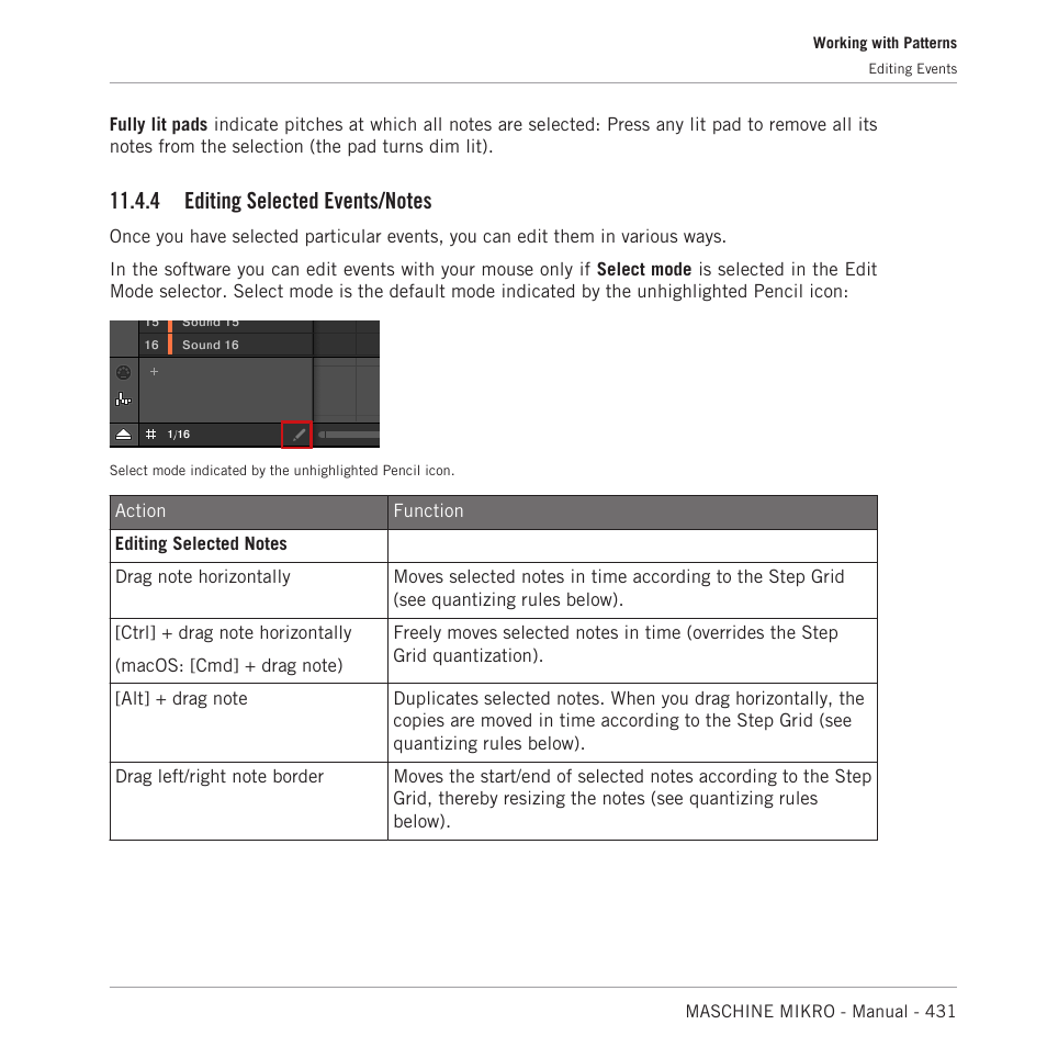Editing selected events/notes, 4, editing selected events/notes | Native Instruments MASCHINE MIKRO MK3 Groove Production Studio (Black) User Manual | Page 431 / 807