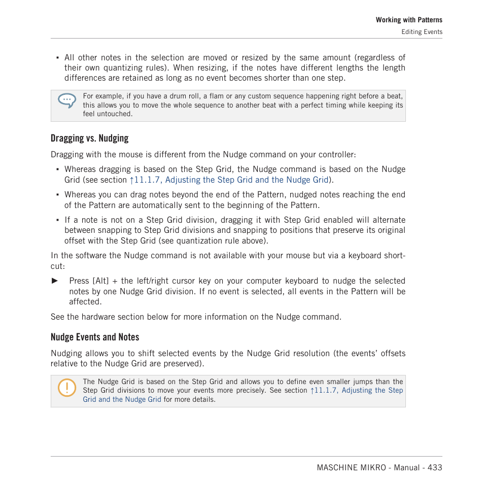 Dragging vs. nudging | Native Instruments MASCHINE MIKRO MK3 Groove Production Studio (Black) User Manual | Page 433 / 807