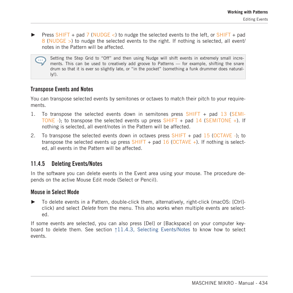 Deleting events/notes, 5, deleting events/notes, Mouse in select mode | Native Instruments MASCHINE MIKRO MK3 Groove Production Studio (Black) User Manual | Page 434 / 807