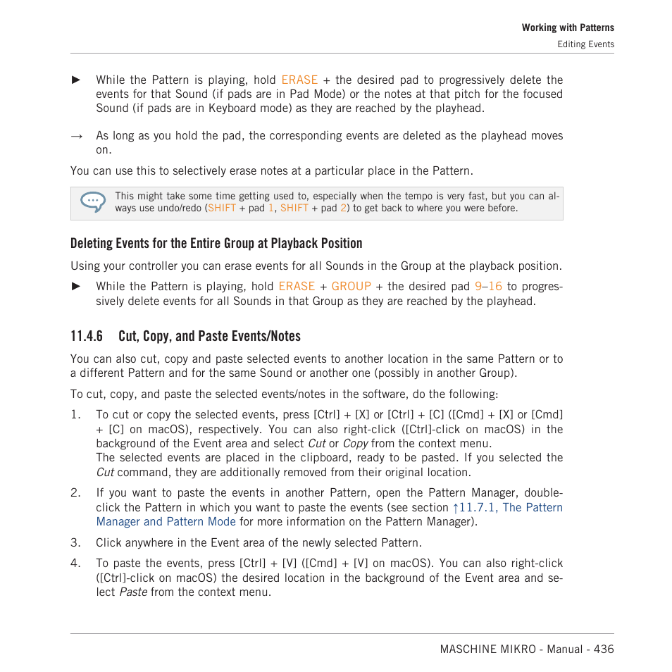 Cut, copy, and paste events/notes, 6, cut, copy, And paste events/notes | Native Instruments MASCHINE MIKRO MK3 Groove Production Studio (Black) User Manual | Page 436 / 807