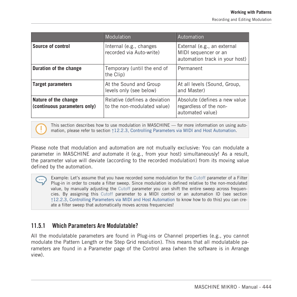Which parameters are modulatable, 1 which parameters are modulatable | Native Instruments MASCHINE MIKRO MK3 Groove Production Studio (Black) User Manual | Page 444 / 807