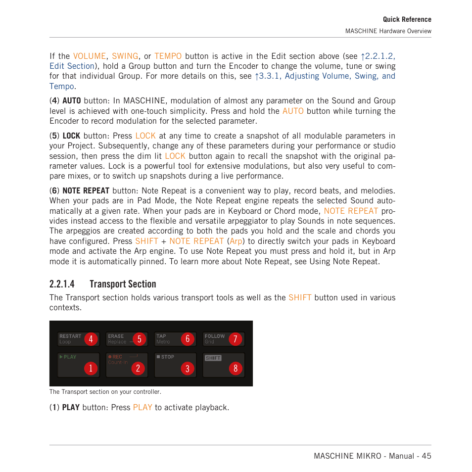 Transport section, 4, transport section | Native Instruments MASCHINE MIKRO MK3 Groove Production Studio (Black) User Manual | Page 45 / 807