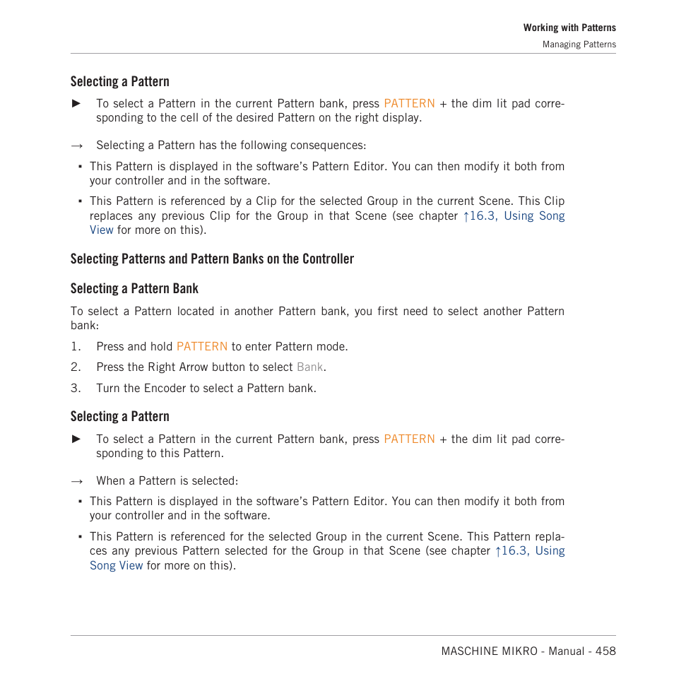 Selecting a pattern | Native Instruments MASCHINE MIKRO MK3 Groove Production Studio (Black) User Manual | Page 458 / 807