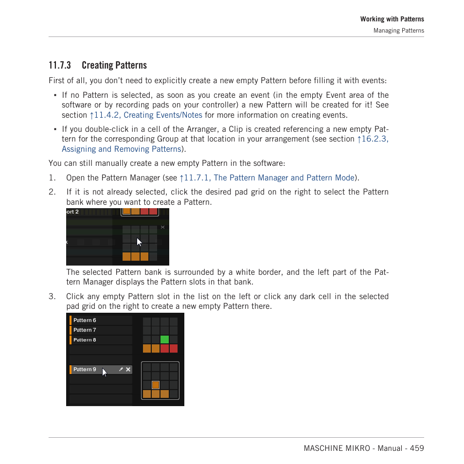 Creating patterns, 3, creating patterns, 3 creating patterns | Native Instruments MASCHINE MIKRO MK3 Groove Production Studio (Black) User Manual | Page 459 / 807