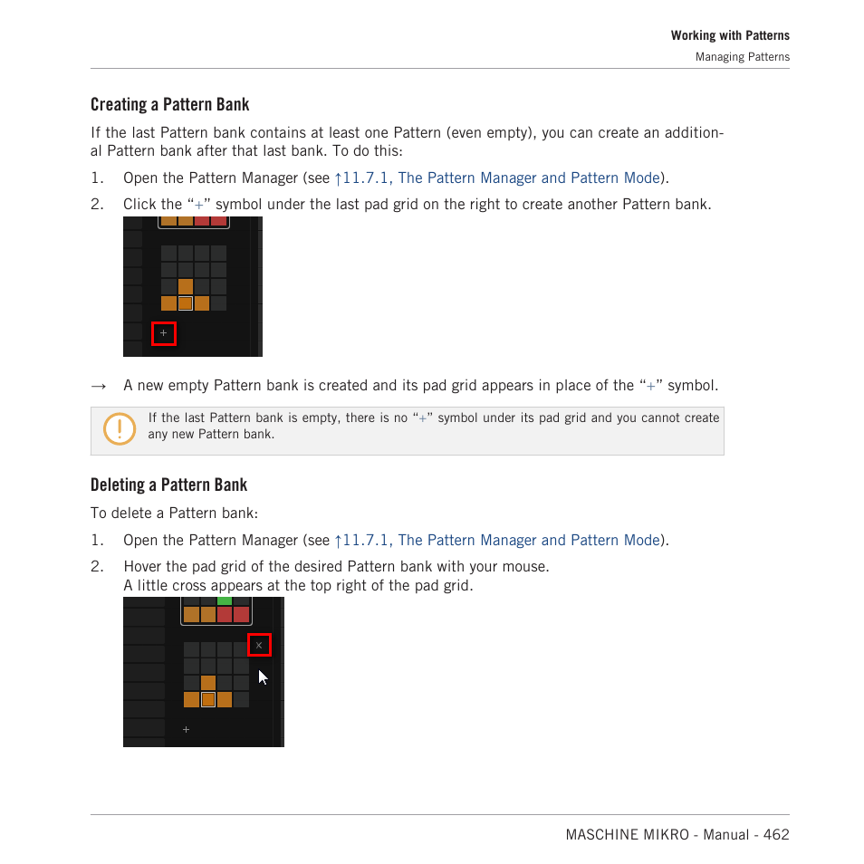 Creating a pattern bank, Deleting a pattern bank | Native Instruments MASCHINE MIKRO MK3 Groove Production Studio (Black) User Manual | Page 462 / 807