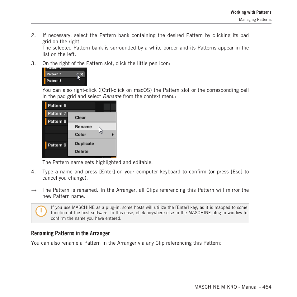 Renaming patterns in the arranger | Native Instruments MASCHINE MIKRO MK3 Groove Production Studio (Black) User Manual | Page 464 / 807