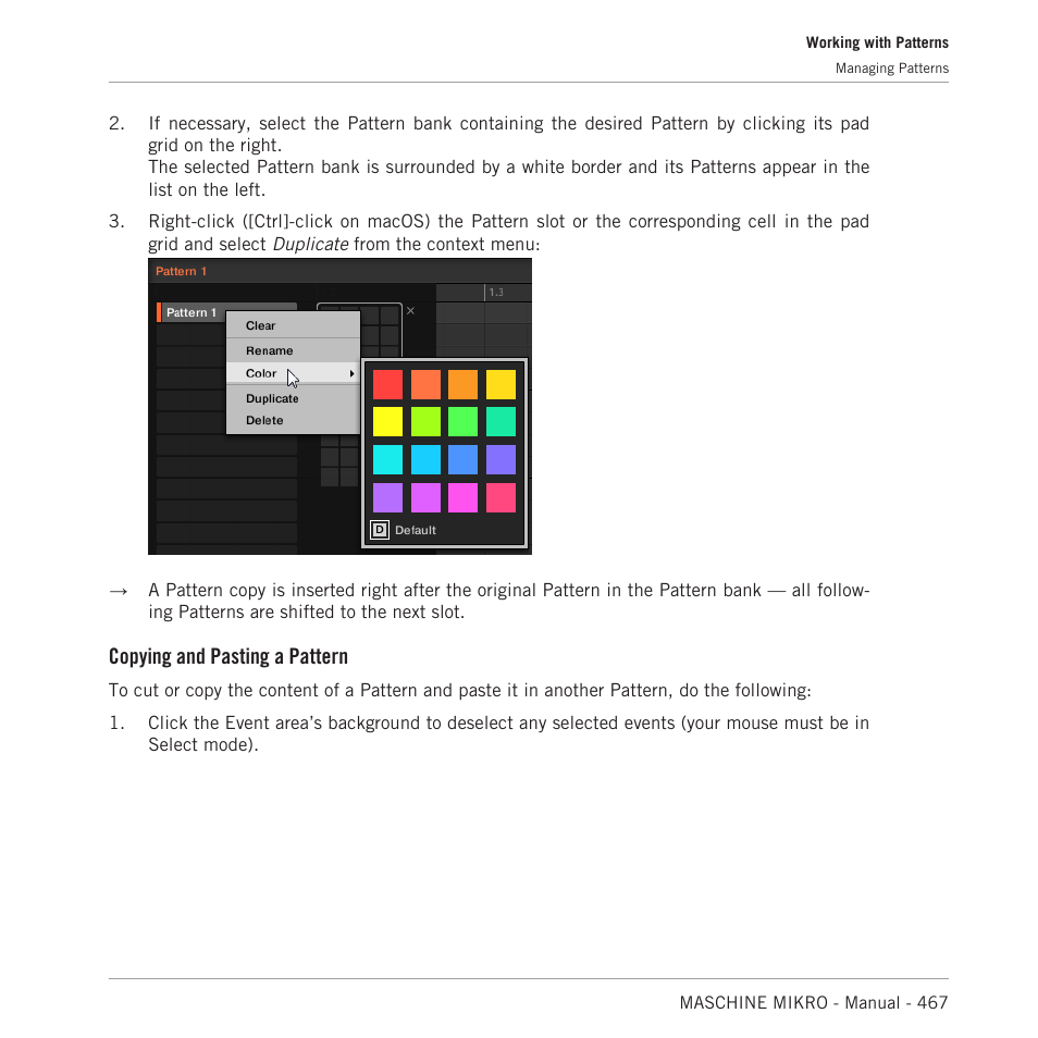 Copying and pasting a pattern | Native Instruments MASCHINE MIKRO MK3 Groove Production Studio (Black) User Manual | Page 467 / 807