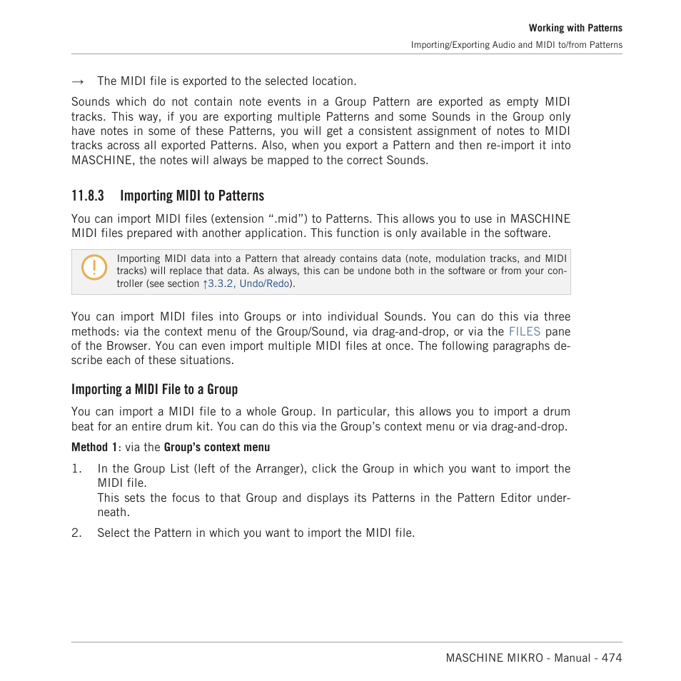 Importing midi to patterns, 3, importing midi to patterns, 3 importing midi to patterns | Importing a midi file to a group | Native Instruments MASCHINE MIKRO MK3 Groove Production Studio (Black) User Manual | Page 474 / 807