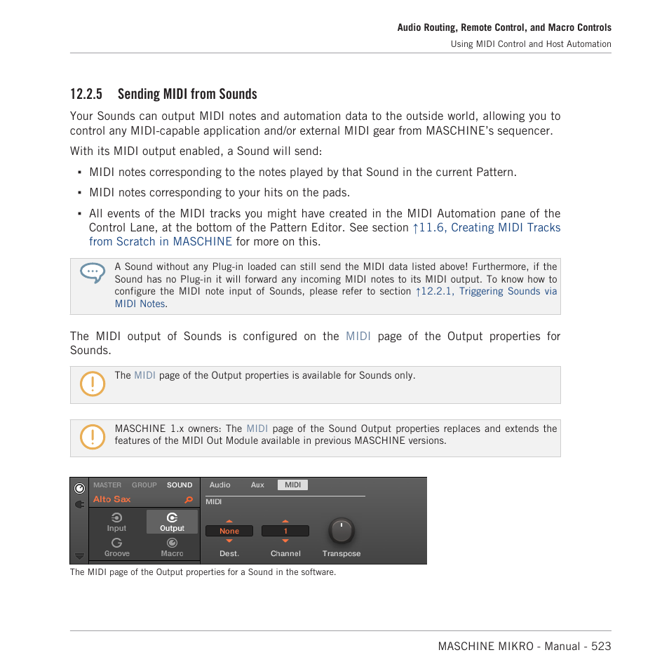 Sending midi from sounds, 5, sending midi from sounds, 5, sending midi | From sounds, For more on these parameters, 5, sending midi from, Sounds, 5 sending midi from sounds | Native Instruments MASCHINE MIKRO MK3 Groove Production Studio (Black) User Manual | Page 523 / 807