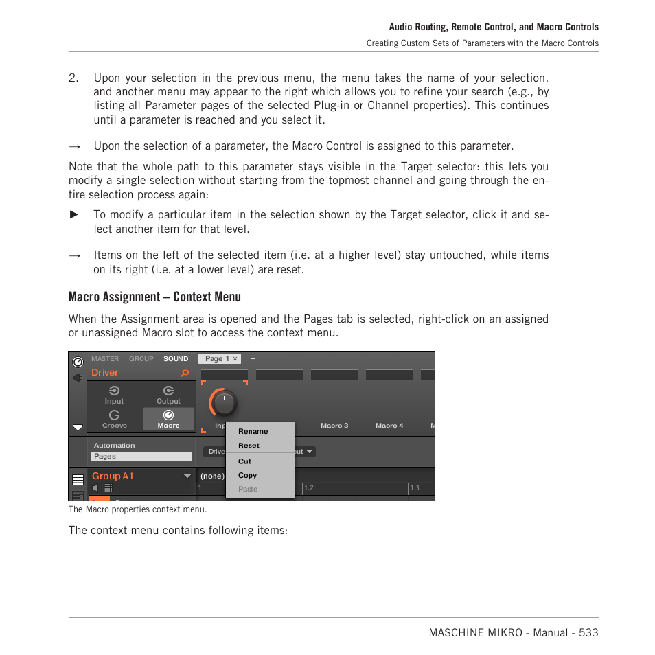 Macro assignment – context menu | Native Instruments MASCHINE MIKRO MK3 Groove Production Studio (Black) User Manual | Page 533 / 807