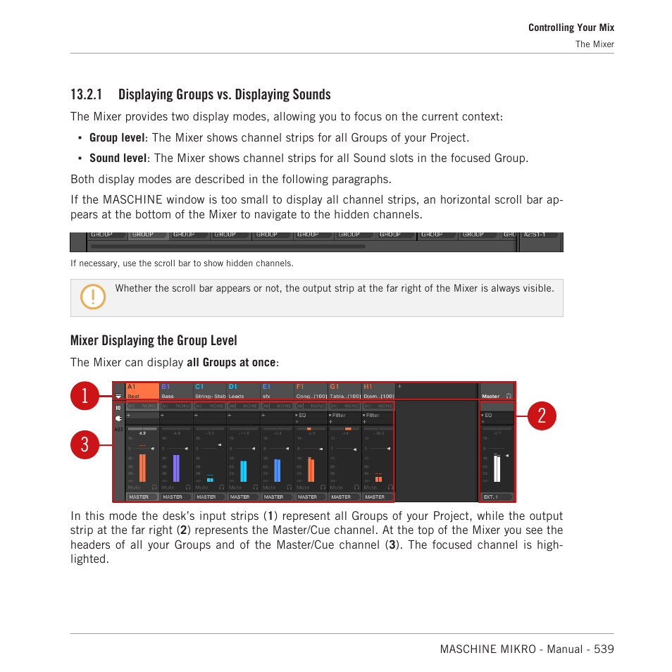 Displaying groups vs. displaying sounds, 1, displaying groups, Vs. displaying sounds | Native Instruments MASCHINE MIKRO MK3 Groove Production Studio (Black) User Manual | Page 539 / 807