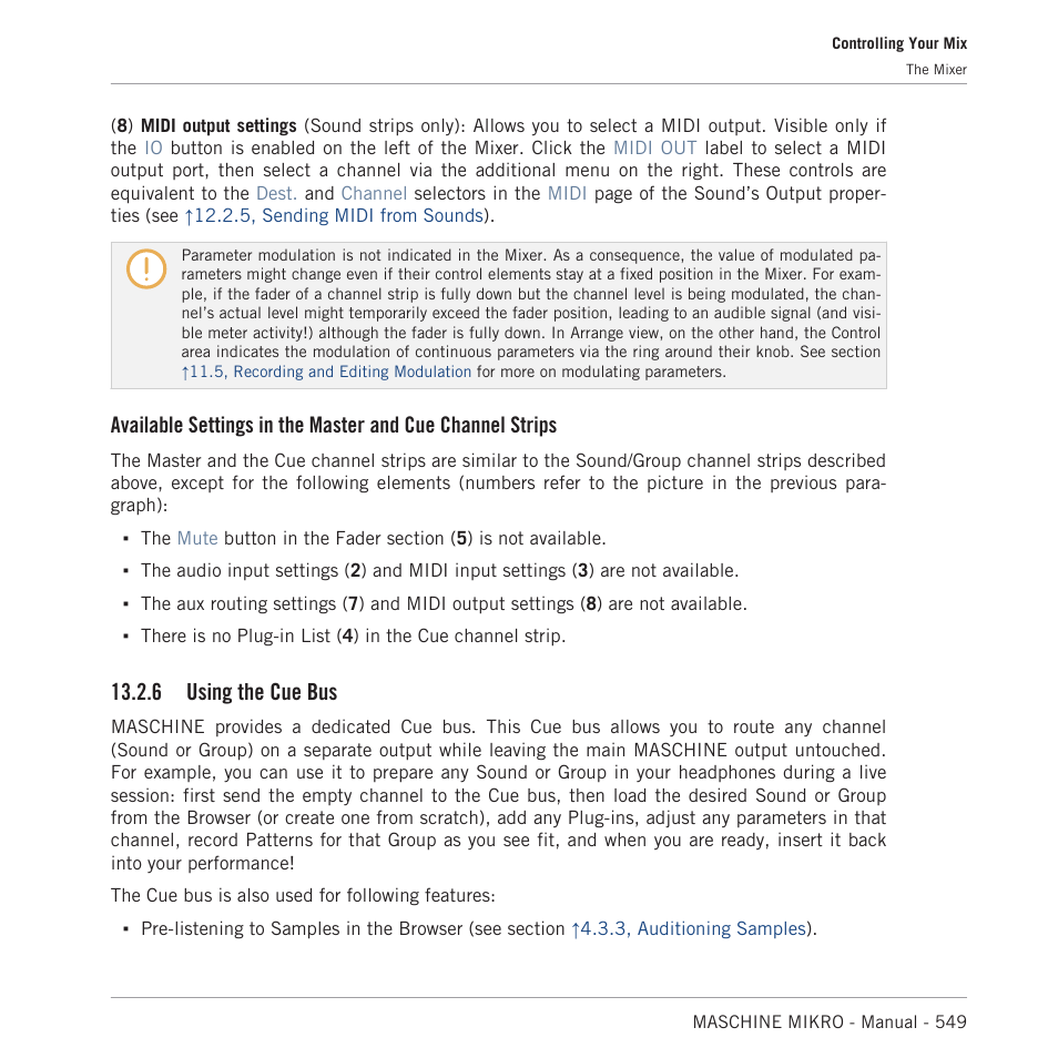 Using the cue bus, 6, using the, Cue bus | 6, using the cue bus, For more information, 6 using the cue bus | Native Instruments MASCHINE MIKRO MK3 Groove Production Studio (Black) User Manual | Page 549 / 807