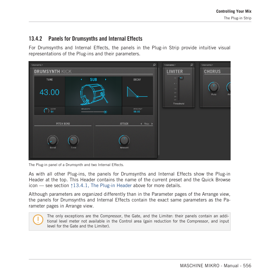 Panels for drumsynths and internal effects, 2, panels for drum, Synths and internal effects | 2 panels for drumsynths and internal effects | Native Instruments MASCHINE MIKRO MK3 Groove Production Studio (Black) User Manual | Page 556 / 807