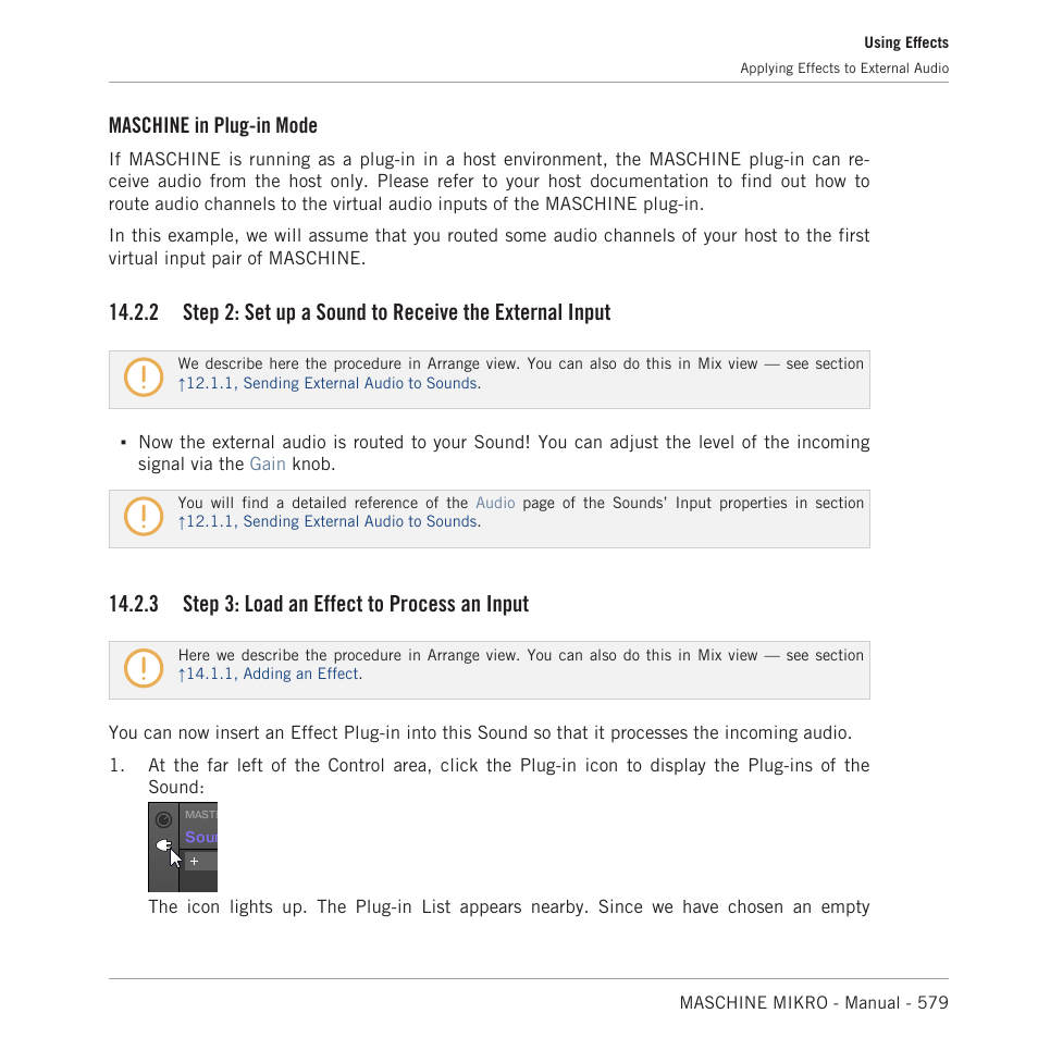 Step 3: load an effect to process an input, Done, go directly to section, Maschine in plug-in mode | 3 step 3: load an effect to process an input | Native Instruments MASCHINE MIKRO MK3 Groove Production Studio (Black) User Manual | Page 579 / 807