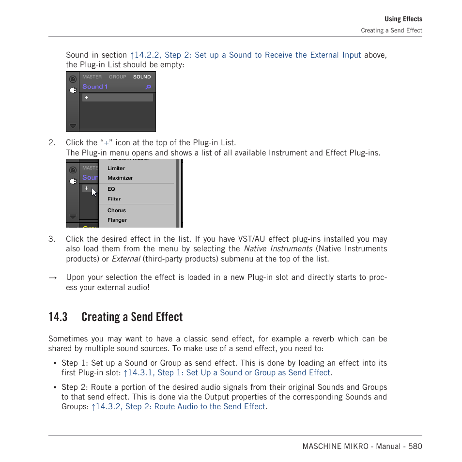 Creating a send effect, 3 creating a send effect | Native Instruments MASCHINE MIKRO MK3 Groove Production Studio (Black) User Manual | Page 580 / 807