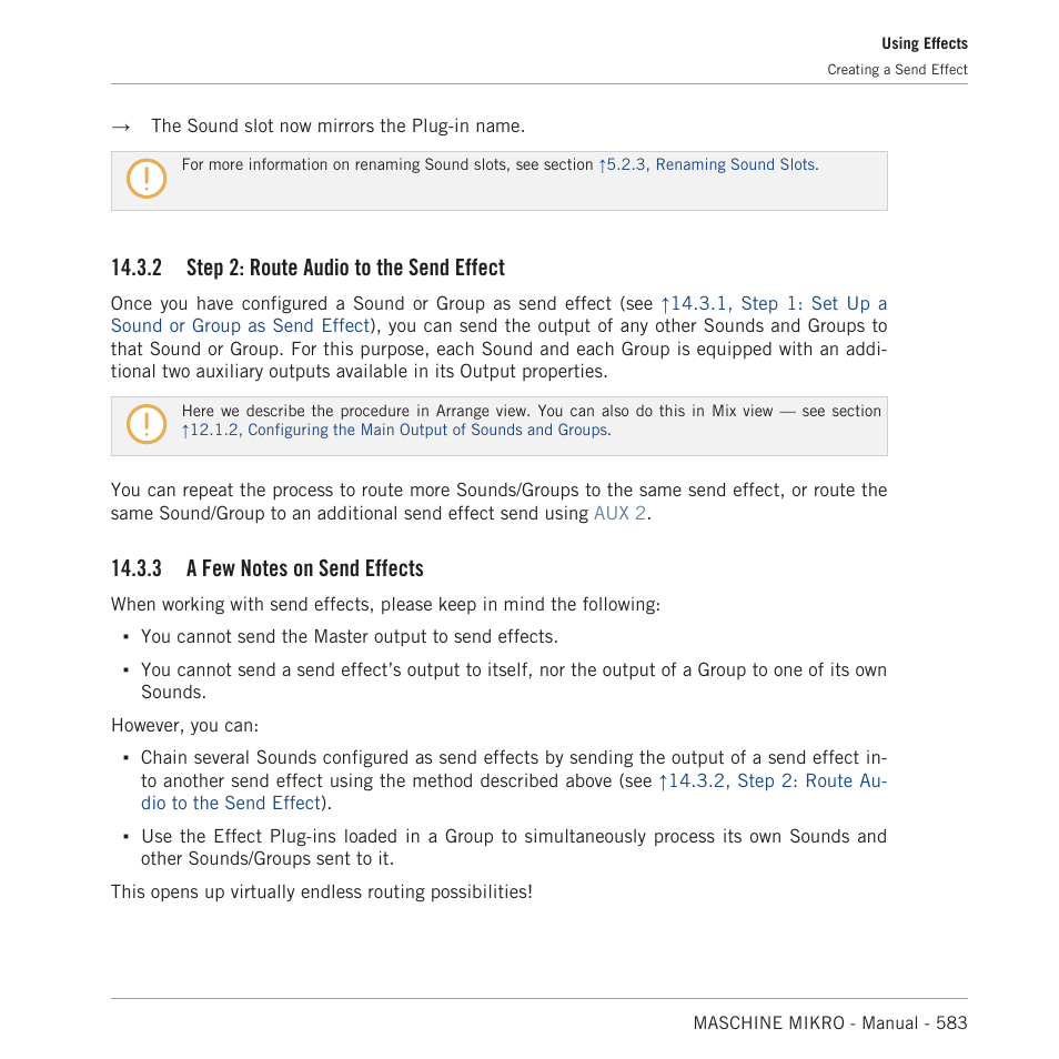 Step 2: route audio to the send effect, A few notes on send effects, 2, step 2: route audio to the send effect | Below). to rename the sound slot, 2 step 2: route audio to the send effect | Native Instruments MASCHINE MIKRO MK3 Groove Production Studio (Black) User Manual | Page 583 / 807