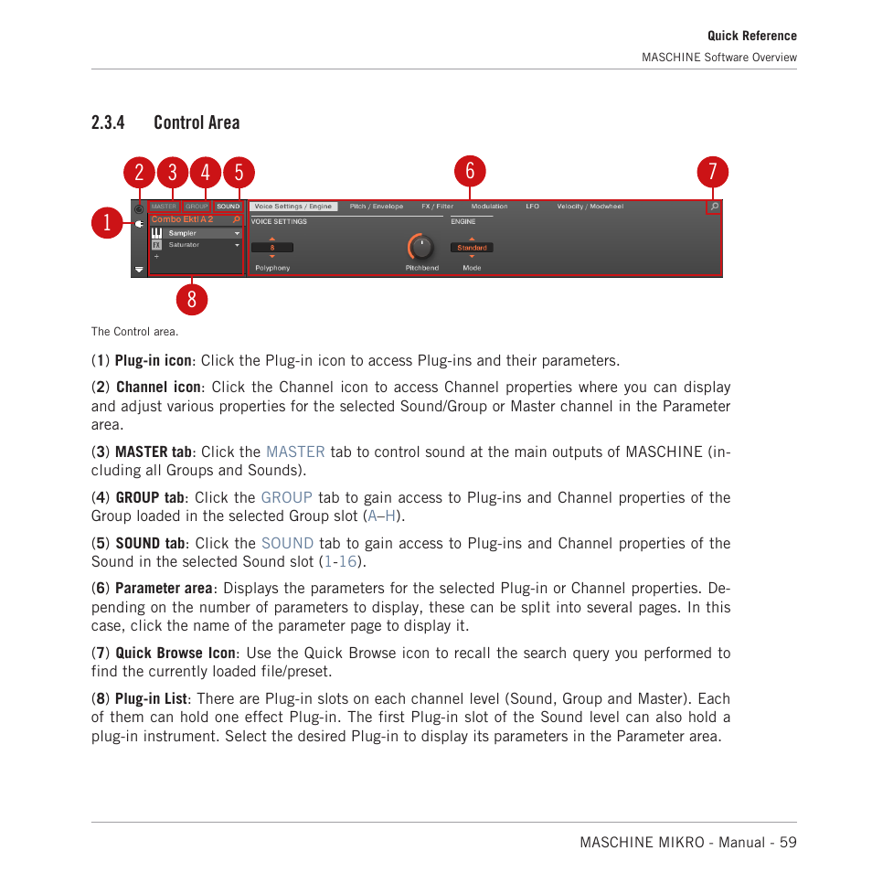 Control area, 4, control area | Native Instruments MASCHINE MIKRO MK3 Groove Production Studio (Black) User Manual | Page 59 / 807