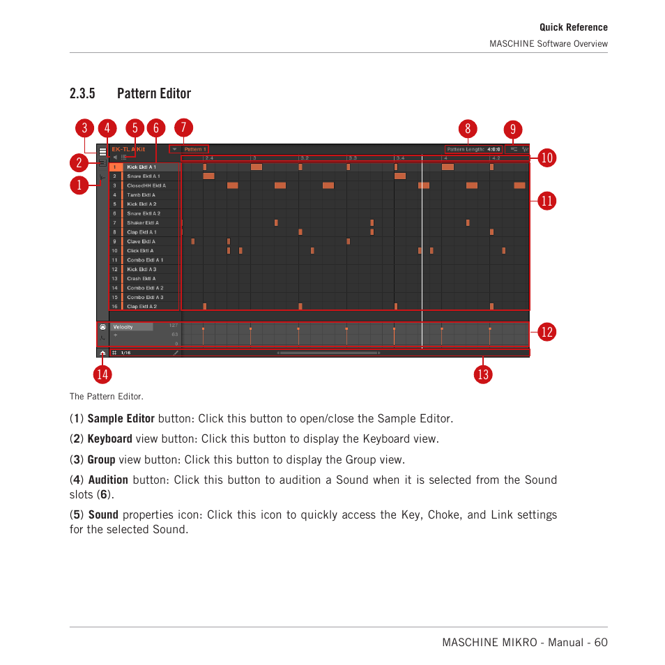 Pattern editor, 5 pattern editor | Native Instruments MASCHINE MIKRO MK3 Groove Production Studio (Black) User Manual | Page 60 / 807