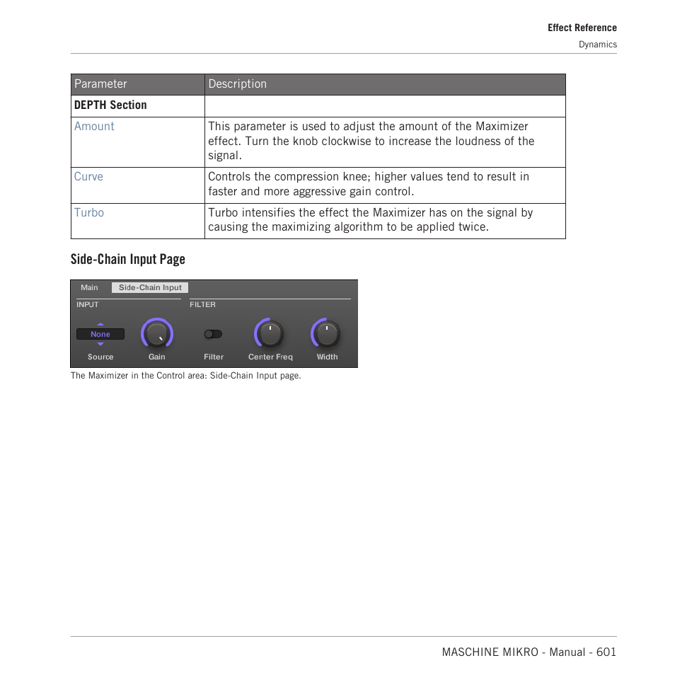 Side-chain input page | Native Instruments MASCHINE MIKRO MK3 Groove Production Studio (Black) User Manual | Page 601 / 807