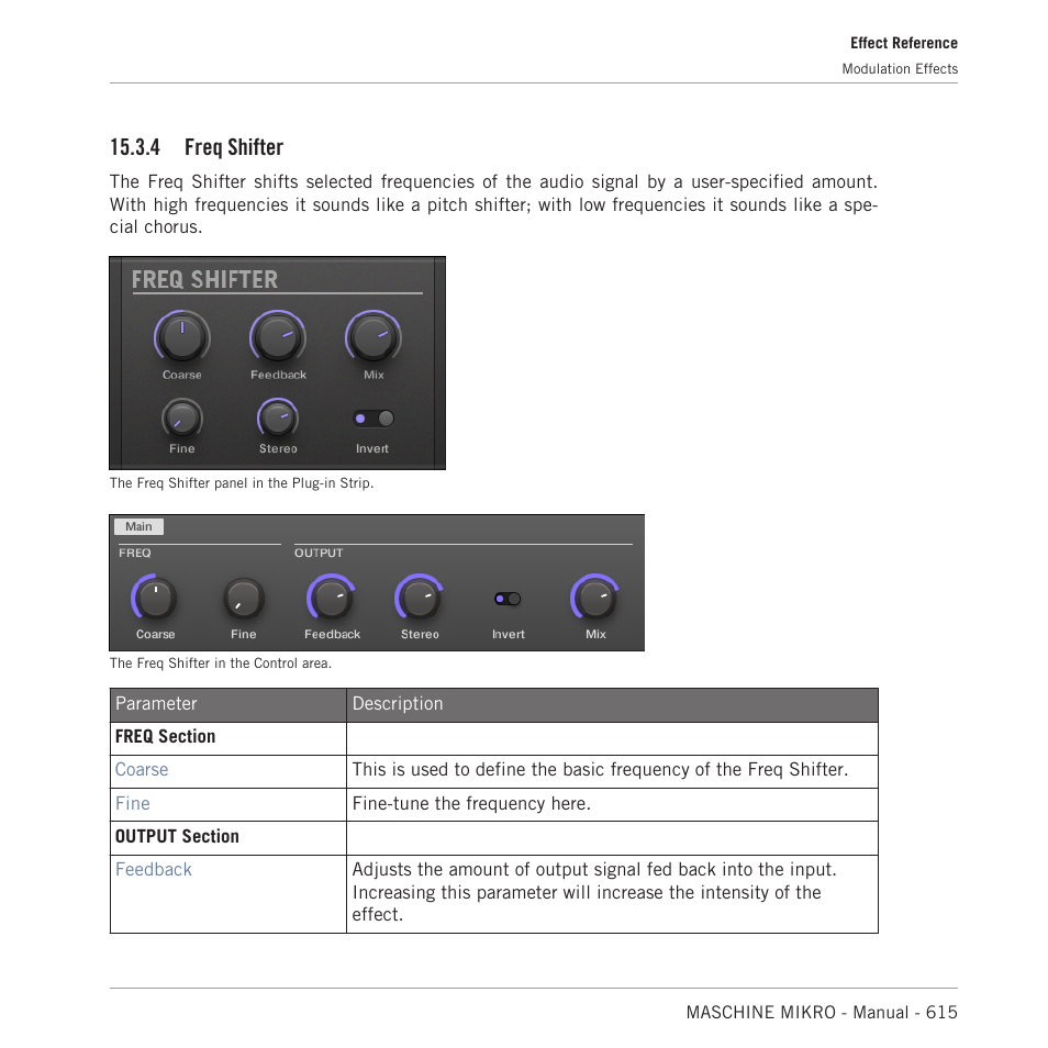 Freq shifter, 4 freq shifter | Native Instruments MASCHINE MIKRO MK3 Groove Production Studio (Black) User Manual | Page 615 / 807