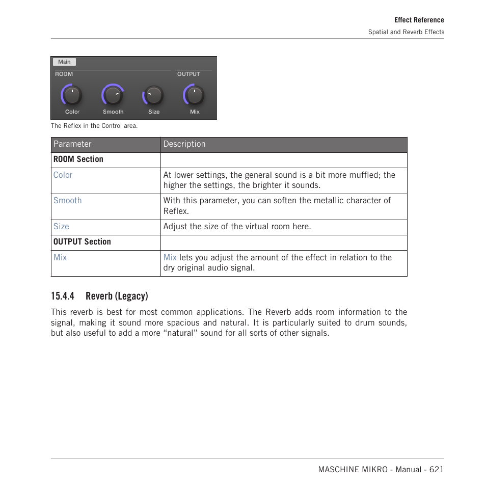 Reverb (legacy), 4 reverb (legacy) | Native Instruments MASCHINE MIKRO MK3 Groove Production Studio (Black) User Manual | Page 621 / 807